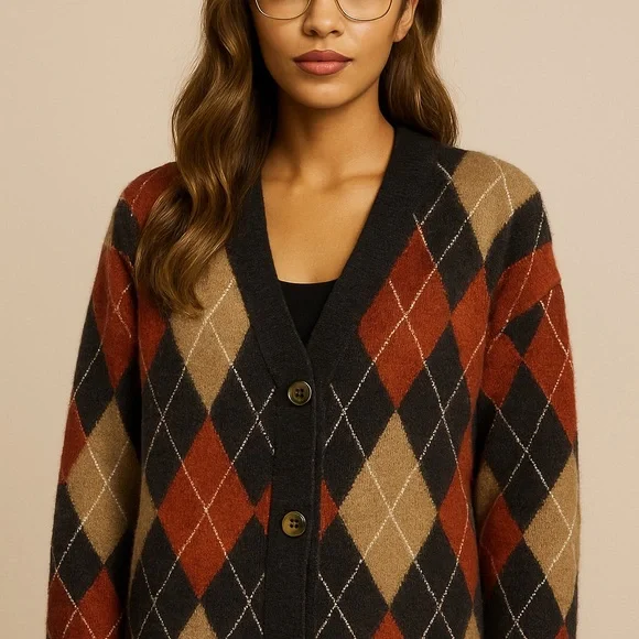 Argyle Patterned Cardigan Sweater - Picture 2 of 2